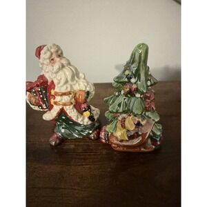 Santa Christmas Tree Salt Pepper Shakers Set Ceramic Holiday Pacific Rim